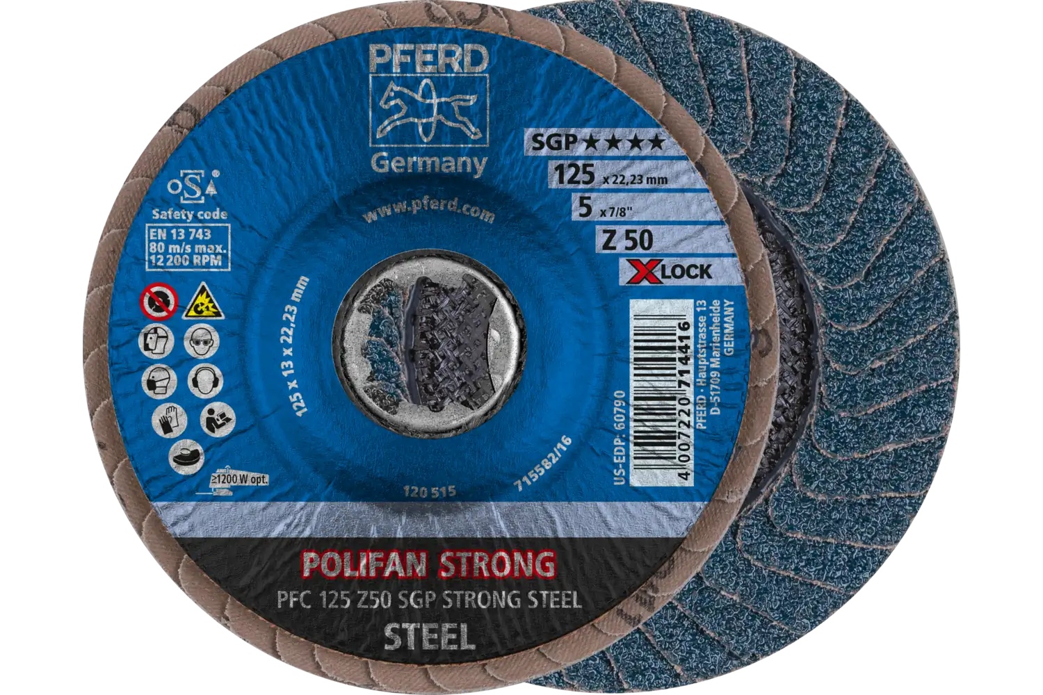 Picture of Pferd Flap Disc, 5", X-Lock, Z SGP Strong Steel, 50 Grit, T29, Conical, Zirconia